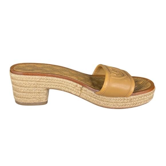 Tory Burch Women’s Fleming Tan Leather Espadrille Slide Sandal Size US 6.5 - Picture 4 of 11